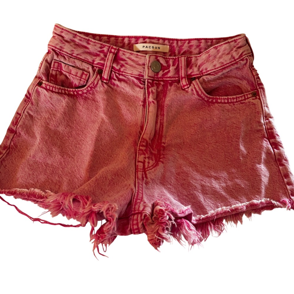 PacSun Women's 24 Pink Acid Wash Denim Cutoff Shorts High Rise Frayed Hem
